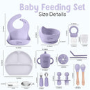 O'doe 17-Piece BPA-Free Silicone Baby Feeding Set | Thick & Soft Suction Plates, Baby Bowls, Wooden Fork & Spoon, and More | Make Mealtime Fun and Easy for Your Little One (Purple, V2) by TinyTreasures Baby Boutique