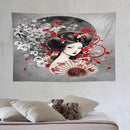 Japanese Geisha Tapestry Asian Red Cherry Blossom Red Sun Traditional Kimono Folk Tapestries Home Decor for Living Room Bedroom Apartment Farmhouse Dorm 60"x40" by CozyNest Decor