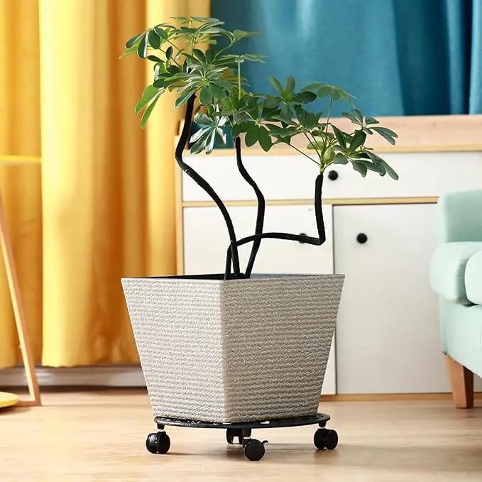 2 Packs 14 Inch Rolling Plant Stand with Wheels Metal Plant Caddy with Wheels Heavy Duty Round Plant Stand Indoor Iron Plants Rollers for Plants, Plant Dolly with Plant Saucers, photo 5 of 8