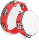 Flexzion Wood Handheld Tambourine for Kids - 8 & 6 Inch Set of 2 Pack, Double Row 12 Pair Metal Jingles, Percussion Drum Moon Musical Instrument (Red) by TinyTreasures Baby Boutique