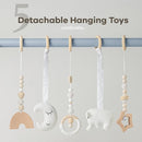 Comfy Cubs Wooden Baby Play Gym - Natural Finish Pinewood Baby Activity Gym with 5 Sensory Hanging Toys - Easy No-Tool Assembly, Safe and Durable for Infant Motor and Visual Development - Pacific Blue by TinyTreasures Baby Boutique