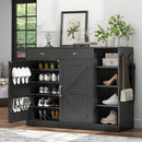 Loomie 5-Tier Shoe Cabinet with 4 Side Cubbies, Farmhouse Shoe Rack Cabinet with 6 Adjustable Shelves & 2 Drawers, Freestanding Shoe Storage Cabinet with 4 Brackets & 2 Hooks for Entryway (Black) by CozyNest Decor