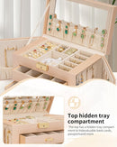 AKOZLIN Large 4-Tier Jewelry Box Leather Jewelry Storage Organizer with 3 Drawers Lockable for Women Girls Ring Necklace Earring Bracelet Watches Holder with Mirror Champagne by TinyTreasures Baby Boutique