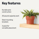 Amazon Basics Wood Floating Wall Shelves, Pack of 3, Pine, 15.8" x 5" x 1.8" by CozyNest Decor