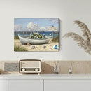 amatop Coastal Wall Art– Beach Scene Picture with Boat on Sandy Shore, Flowers and Sea Birds, Blue Ocean Seascape Themed Canvas Print Nautical Artwork for Bathroom and Bedroom Decor, Small 16x12 Inch by CozyNest Decor