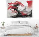 Cherry Blossoms Tapestry, Japanese Red Landscape Asian Watercolor Abstract Art, Bedroom Living Room Decor 90"x60" by CozyNest Decor