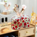 2 Pack Qtip Holder Dispenser Red Rose Flowers Bathroom Storage Canister Lid Acrylic Plastic Apothecary Jar Set Vanity Makeup Organizer for Cotton Swab/Ball/Round Pads, Floss by CozyNest Decor