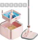 Upgraded Spin Mop and Bucket Set Self-Standing Mop Bucket Separate Dirty and Clean Water System Self Wringing 360° Rotating 90° Foldabl Mops and Buckets for Floor Cleaning (Pink, 6Pads) by CozyNest Decor