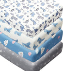 4 Pack Soft Baby Boy Crib Sheets for Standard Crib Mattress Dinosaur Star Cloud Soft Polyester Neutral Unisex Fitted Crib Sheets Set for Baby Boys by TinyTreasures Baby Boutique