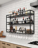 59" Large Wine Rack Wall Mounted with Bottle Glass Holder, 3-Tiers Metal Liquor Floating Shelves with LED Light, Wall Bar Shelf for Home, Restaurant, Commercial Bar, Kitchen Storage Display by CozyNest Decor