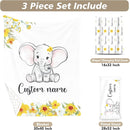 Custom Name Crib Bedding Set - Elephant Pattern, Personalized Yellow Floral Nursery Bedding 3-Piece Set– Soft Blanket, Fitted Sheet, Changing Pad Cover – for Newborns Girls Nursery Gifts by TinyTreasures Baby Boutique