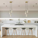 Brass 3 Light Pendant Lighting for Kitchen Island, Raindrop Cluster Pendant Light Fixture, Adjustable Hanging Rope Glass Chandelier Dining Room Light Fixture Ceiling Lamp for Foyer Hallway by CozyNest Decor