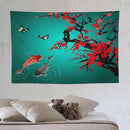 Houselerax Japanese Koi Fish Tapestry, Cherry Blossoms Asian Oriental Green Teal Floral Branch Koi Fish Carp Tapestries Wall Hanging for Bedroom Living Room Office Decor 90"x60" by CozyNest Decor