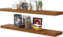 BAMEOS Floating Shelves, American Oak Wall Mounted Wooden Shelves with Invisible Brackets Set of 2, Hanging Wall Shelves Decoration for Bedroom, Bathroom, Living Room and Kitchen by CozyNest Decor