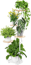 TOSKING 5 Tier Metal Plant Stand Indoor， Plant Shelf, Corner Shelf Flower Pot Stand for Outdoor Plant Stand for Living Room Balcony Garden Patio Bedroom (White and Wood, 42in) by GreenHaven Gardens