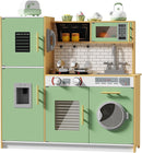 Babytronic Wooden Kitchen Playset for Kids, Interactive Play Kitchen with Lights & Sounds, Children Pretend Toy Kitchen Set with Faucet, Oven, Microwave, Kitchenware for Toddlers Ages 3+ (Green&Wood) by TinyTreasures Baby Boutique