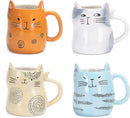 Bico Cartoon Cat Coffee Mugs Set of 4, Cute Ceramic Mugs with Unique Cats Faces, Stoneware Coffee Tea Mug Gifts for Cat Lovers, Women and Men, Microwave and Dishwasher Safe (10 oz) by CozyNest Decor