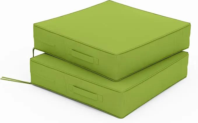 Patio Chair Cushions 19 X 19 X 4 Inch Waterproof Outdoor Seat Cushions for Patio Furniture, Outdoor Sofa Couch Pads with Ties & Handle, Set of 2, Grass Green