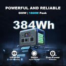 Portable Power Station, 384Wh LiFePO4 Battery Backup, 600W(1800W Peak) Solar Generator with 10 Outlets,UPS Function, Solar Power Station for Home Emergency,Camping,RV, Music Player&LED Lights by TinyTreasures Baby Boutique