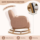 Rocking Chair Nursery with Ottoman, Upholstered Glider Rocker with High Backrest and Side Pocket, Rocking Accent Armchair with Solid Wood Legs for Nursery, Living Room, Bedroom Coffee by TinyTreasures Baby Boutique