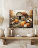Autumn Pumpkin Barn Framed Wall Art Decor, Moody Fall Decor Rustic Country Landscape Picture Print for Farmhouse Decor,Thanksgiving Decorations Country Canvas Wall Art, Ready to Hang by CozyNest Decor