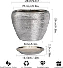 Flower Pot for Indoor Plants - Ceramic Planter 10 Inch Plant Pot with Drainage Hole and Saucer Large Decorative Planter Outdoor Mid-Century Planter for House Silver by GreenHaven Gardens