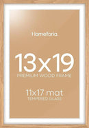 Homeforia 13x19 Picture Frame Wood, High End Natural Oak 13x19 Light Wooden Poster Frame with Mat 11x17, 13 x 19 Frames Matted to 11 x 17 Photo, 19x13 Hanging Frame, Tempered Glass, Wall Kit, Set of 1 by CozyNest Decor