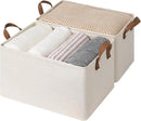 StorageWorks Storage Bins, Shelves Baskets for Organizing, Large Fabric Closet Organizers with Handles, Metal Frame, Beige（Cotton-linen）, 2-Pack by CozyNest Decor