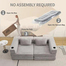 78" W Loveseat Sofa, 4 in 1 Convertible Floor Sofa Bed, Boneless Cloud Couch with Cup Holder, Fold Out Floor Couch, Loveseat Recliner Sleeper for Living Room Bedroom Lounge(Corduroy, White) by CozyNest Decor