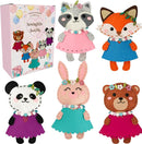 Cymbana Kid Sewing Craft Kit to Make a Friend for Beginner Felt Craft Learn to Sew, Panda Fox Bunny Raccoon Bear 5 Animals by TinyTreasures Baby Boutique