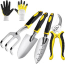 5 Pcs Gardening Tools Set with Heavy Duty Cast-Aluminium Heads and Non-Slip Rubber Grip, Including Transplanting Spade, Trowel, Cultivator, Pruner and Gardening Gloves, Great Gift for Woman by GreenHaven Gardens