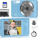 Digital Camera, FHD 4K 44MP Digital Camera, 16X Digital Zoom, Digital Point and Shoot Camera with 3-LED Fill Lights, 64GB SD Card, Compact Camera for Kids Teen Boys Girls, Blue by TinyTreasures Baby Boutique