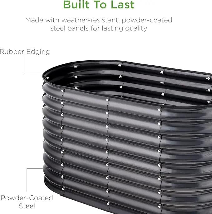 Best Choice Products 4x2x2ft Outdoor Metal Raised Garden Bed, Oval Deep Root Planter Box for Vegetables, Flowers, Herbs, and Succulents w/ 101 Gallon Capacity, Rubber Edge Guard - Charcoal, photo 5 of 7