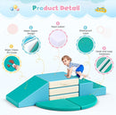 Lischwert Foam Climbing Blocks for Toddlers 1-3, 5pcs Foldable Soft Play Set with Crawling Exploration Toys - Indoor Infant Safe Blocks for Baby Gym & Toddler Playground - Blue by TinyTreasures Baby Boutique