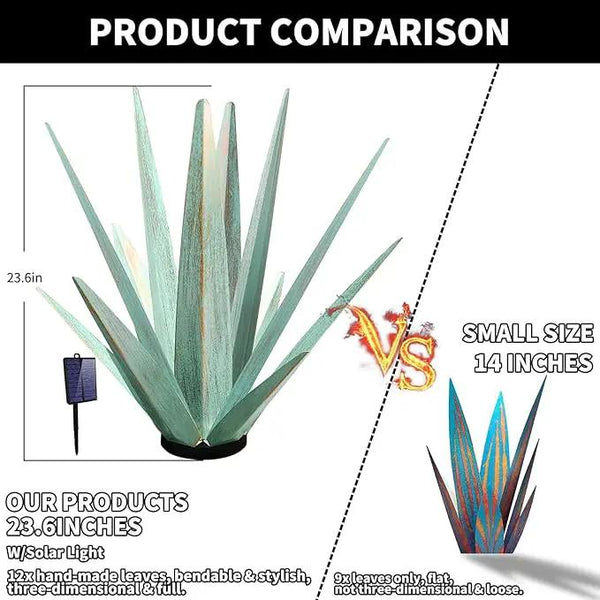 Large Tequila Rustic Sculpture, Rustic Metal Agave Plants for Outdoor Patio Yard, Home Decor Hand Painted Metal Agave Garden Yard Statue, Outdoor Lawn Ornaments (Mint Green - L (W/ Solar Light)), photo 2 of 7