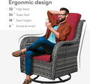5 Pieces Patio Wicker Furniture Set - 4 Outdoor Swivel Rocker Glider Chairs with 50000BTU Propane Fire Pit Table, Warm Patio Conversation Set Red Cushion Perfect for Casual Gathering