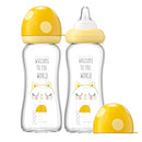 YOHKOH Natural Glass Baby Bottle with Natural Response Nipple, Newborn Anti-Colic Baby Bottles, Wide Neck Mushroom Cap Baby Bottle, Clear (8.8ounce (Pack of 2), Yellow1) by TinyTreasures Baby Boutique