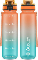 OLDLEY 32 oz Water Bottle, Motivational Water Bottle with Time Marker, Sports Water Bottle With Strap, Leakproof & BPA Free Large Water Bottles for School, Gym, Travel, Outdoor, Tritan,Orange&Green by CozyNest Decor