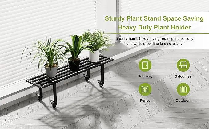 Zhongma One Tier Metal Plant Stand with Wheels,(35.43 L x 8.66 W x 10.3 H) Heavy Duty Plant Holder for Home, Window,Garden, Plant Lovers, Display Stand, photo 2 of 8