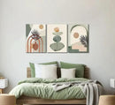 3 Pcs Mid Century Modern Boho Abstract Canvas Wall Art Neutral Green Bohemia Sun and Plant Pictures Wall Decor Posters Print Artwork for Living Room Bedroom Bathroom Office Home Decoration by CozyNest Decor