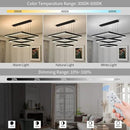 Modern LED Square Chandelier, 3 Ring Dimmable for Living, Dining, Bedroom & Foyer - High Ceiling Hanging LED Pendant Light Fixture (Black) by CozyNest Decor