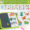 Erasable Doodle Set for Kids - Reusable Magic Drawing Book with 12 Watercolor Pens 14 Page Drawing, Road Trip Car Game Writing Painting Set for Boys and Girls (Green) by TinyTreasures Baby Boutique