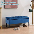 Ottoman with Storage Velvet Storage Bench Holds Up to 500 lbs Ottomans Upholstered Bench with Seating for Bedroom, Living Room, Blue by CozyNest Decor