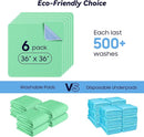 6 Pack 36” x 36” Extra Heavy Absorbency Washable Underpads, Waterproof Quick Drying Nursing Pads Incontinence Bed Pads, Reusable Washable Pee Pads for Dogs, Diaper Changing & Adults by TinyTreasures Baby Boutique