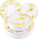 FLOWERCAT 60PCS Thanksgiving Plates & Gold Pumpkin Plates - Including 30PCS 10.25inch Thanksgiving Dinner Plates and 30PCS 7.5inch Thanksgiving Dessert Plates for Giving Thanks Theme Party by CozyNest Decor