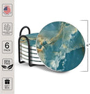 Emerson Coasters for Drinks Absorbent – Natural Stone Drink Coasters Set with Holder, Coasters for Coffee Table, Wooden Tabletop Protection Marble Style – 100% Heavy Duty Set of 6 (Seaside) by CozyNest Decor