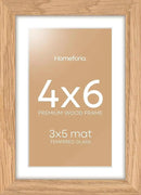 Homeforia 4x6 Picture Frame Wood, High End Natural Oak 4x6 Light Wooden Frames with Mat 3x5 for Photo, 4 x 6 Frame Matted to 3 x 5 Print, 6x4 Wall or Tabletop Frame, Tempered Glass, Wall Kit, Set of 1 by CozyNest Decor