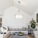 16.3''Drum Chandelier 3-Light Brushed Nickel Modern White Fabric Chandeliers Adjustable Drum Pendant Light for Dining Room Kitchen Island Hallway Living Bedroom by CozyNest Decor