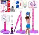 Meland Toddler Basketball Hoop, Pink 4-in-1 Kids Basketball Hoop for Indoor Outdoor Play, Tball Set with Baseball Pop Up Machine, Girls Toys Birthday Gift by TinyTreasures Baby Boutique