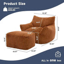 Giant Bean Bag Chairs for Adults, Oversized Chaise Lounge Chair Indoor with Memory Foam - Plush Boneless Lounger & Ottoman for Bedroom, Living Room, Gaming & Reading, Lazy Floor Sofa Chair, Orange by CozyNest Decor